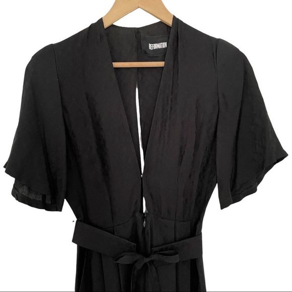Reformation Black Silk V-neck Jumpsuit - Picture 3 of 8